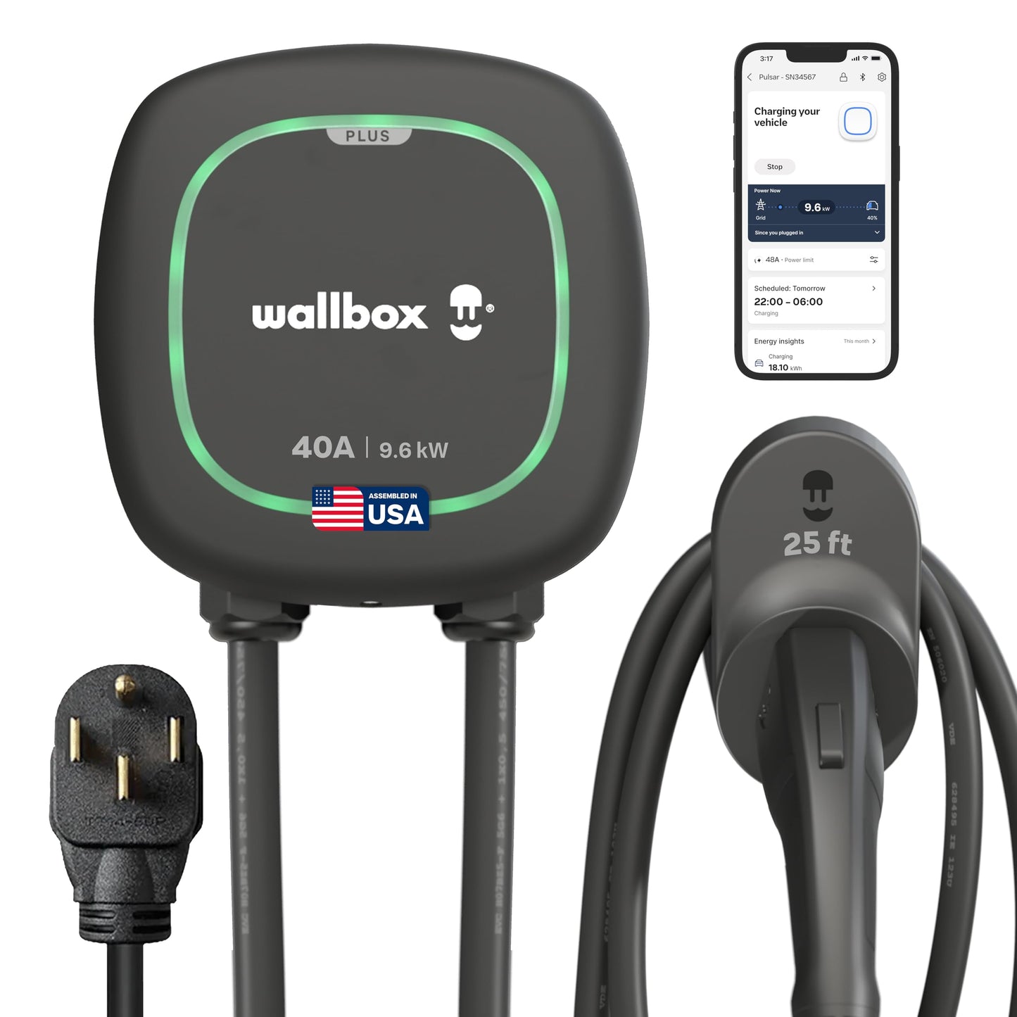 Wallbox Pulsar Plus Level 2 EV Charger - 40 Amp J1772